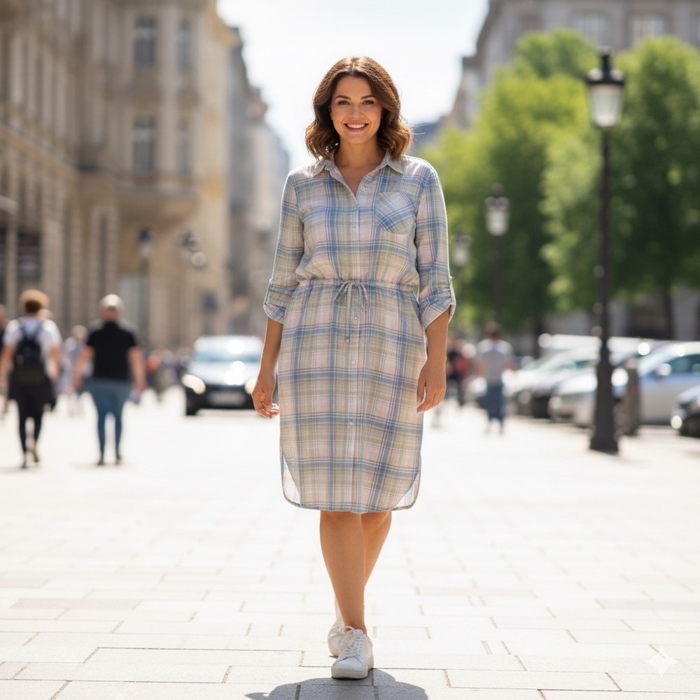 Lauren Ralph Lauren Plaid Shirt Dress Women 8 White Blue‎ Pink Tan Long Sleeves